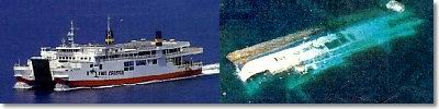 two pictures of the king cruiser. first picture saling in happier times. second picture shows the vessel just about to slip under the surface. two pictures of the king cruiser. first picture saling in happier times. second picture shows the vessel just about to slip under the surface.